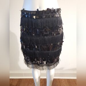 Elegant Black Sequin Fringe Mini Skirt